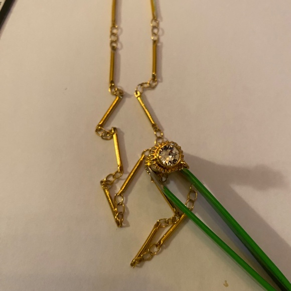 NWT Rachel Zoe Gold Chain Necklace W/Fixed Barrel Pendant Rhinestone Sides 16-18 - Picture 4 of 7